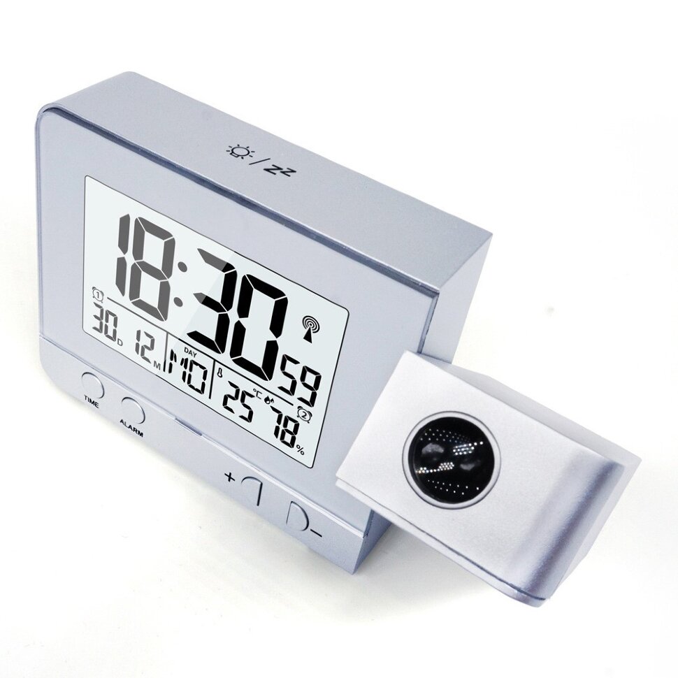 Часы будильник с проекцией времени на потолок Серебряный (1)