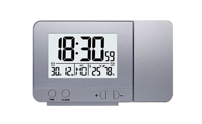 Часы будильник с проекцией времени на потолок Серебряный (7)