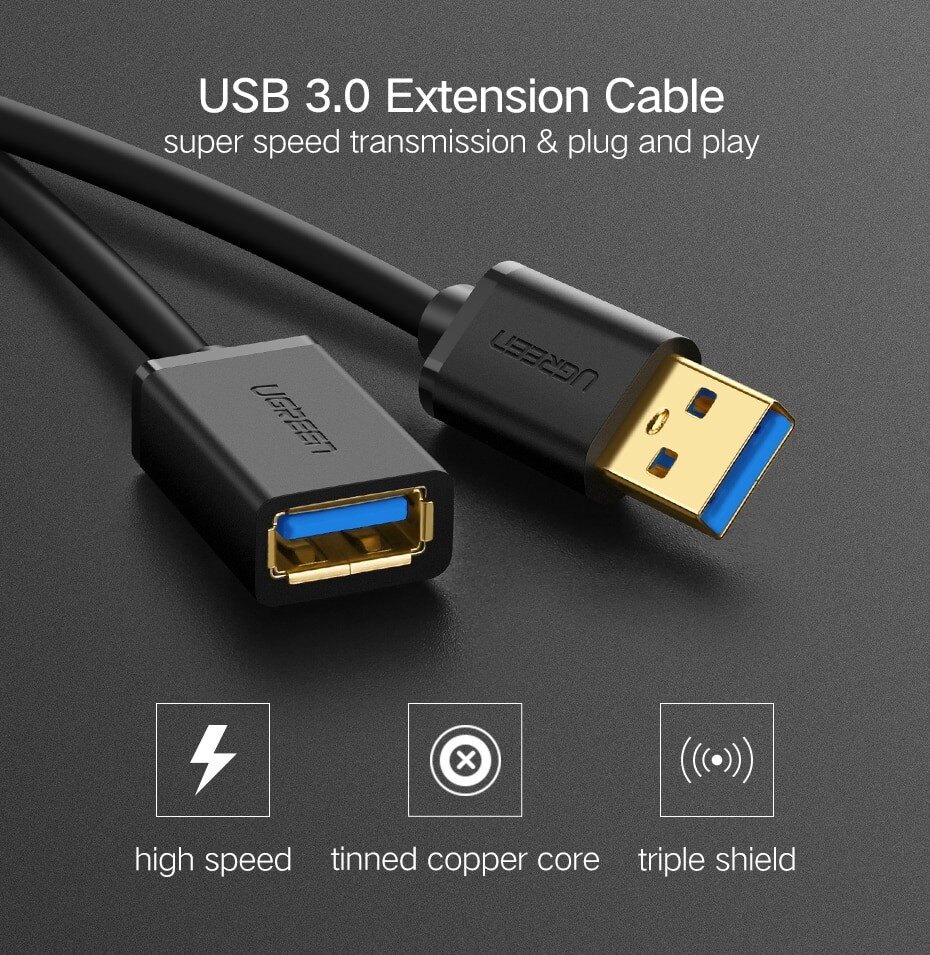 Кабель-удлинитель uGreen USB 3.0 A(m) - USB 3.0 A(f), 3м  (3)