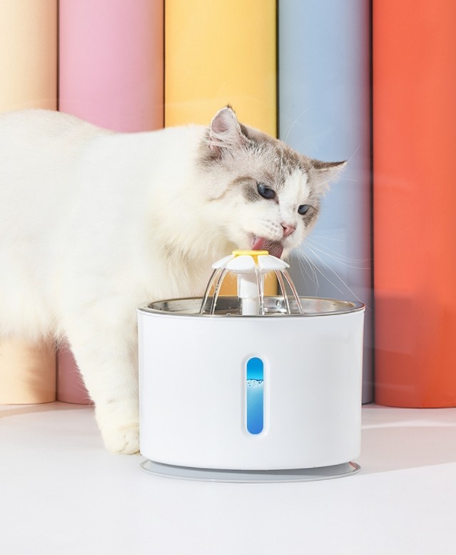 Поилка фонтанчик для кошки, металлическая чаша, LED подсветка