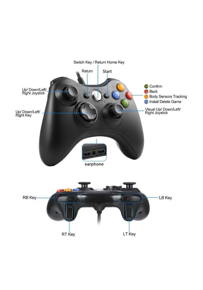 Джойстик (геймпад) проводной для Xbox 360 и PC Черный (4)