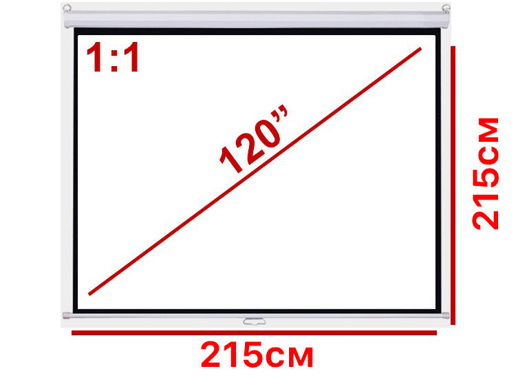 Экран для проектора 120" 1:1 215*215 см настенно-потолочный рулонный