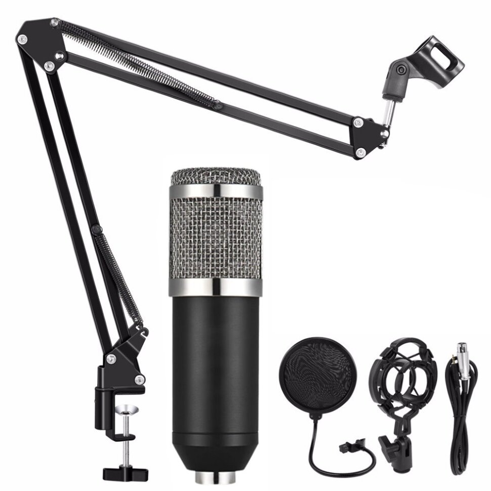 Микрофон студийный конденсаторный BM 800 с подставкой Черный, Серебряный (1)