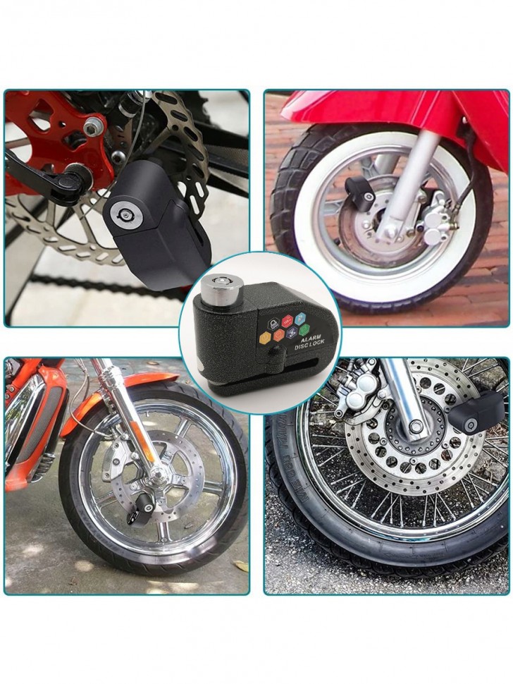 Противоугонный замок на дисковые тормоза мотоцикла, скутера, велосипеда с сигнализацией