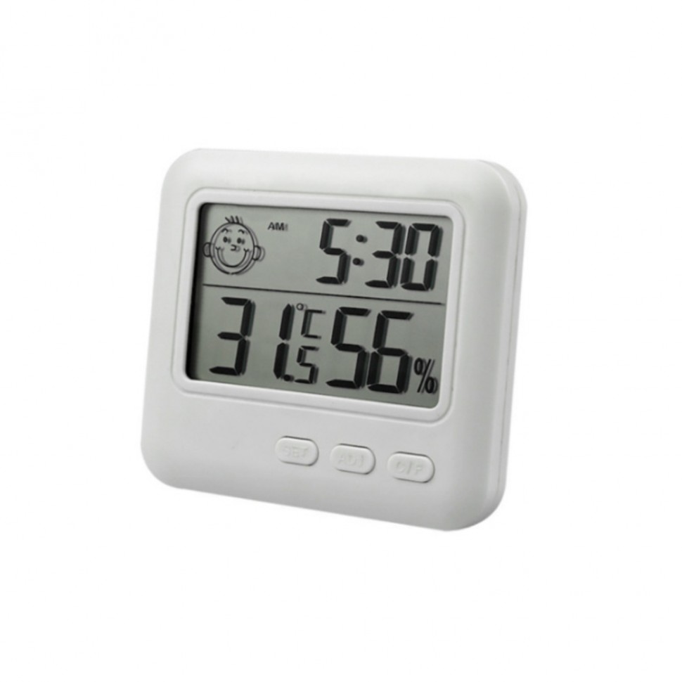 Термометр-гигрометр с часами, будильником и смайликом