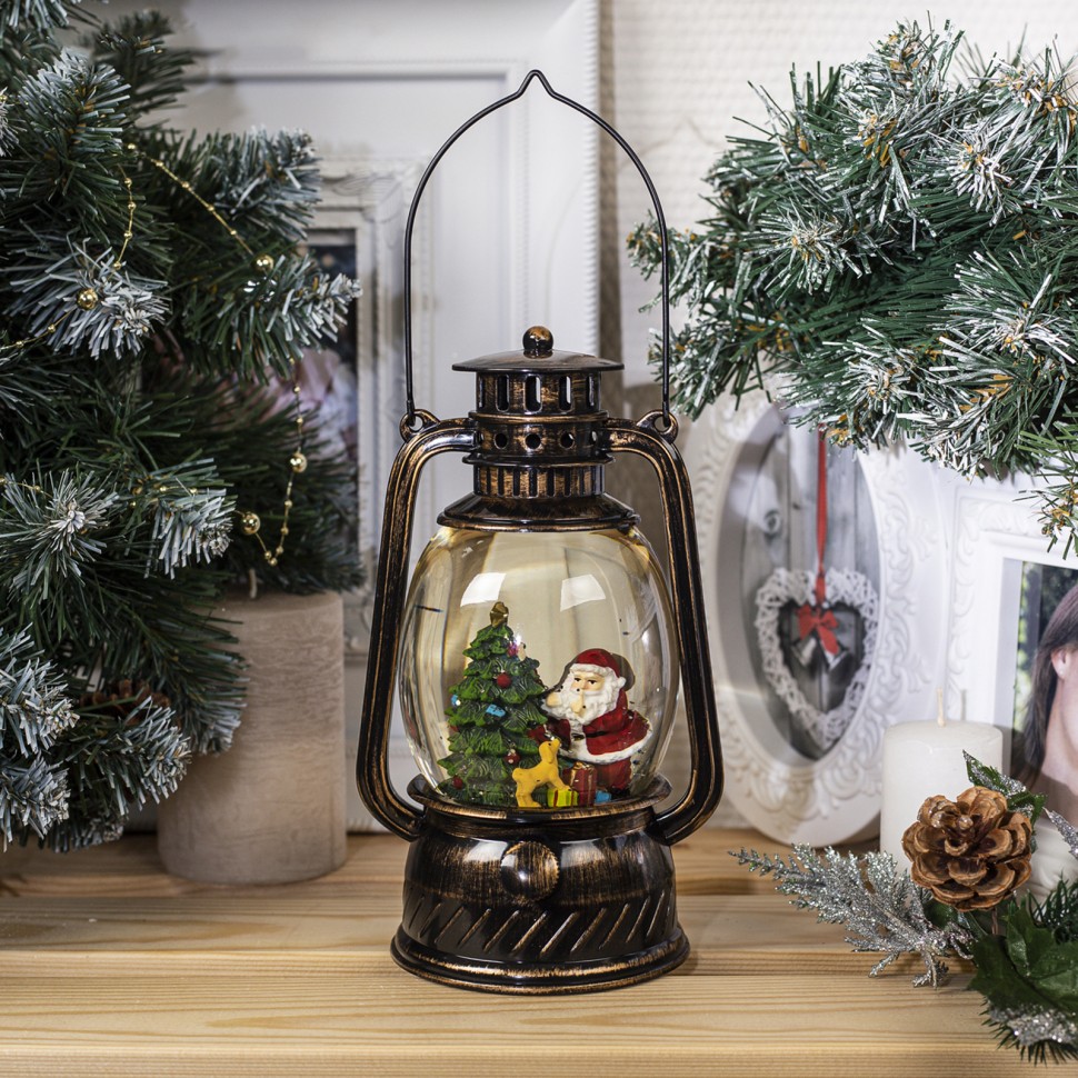 Декоративный новогодний фонарь "Дед Мороз у елки" CFL-2