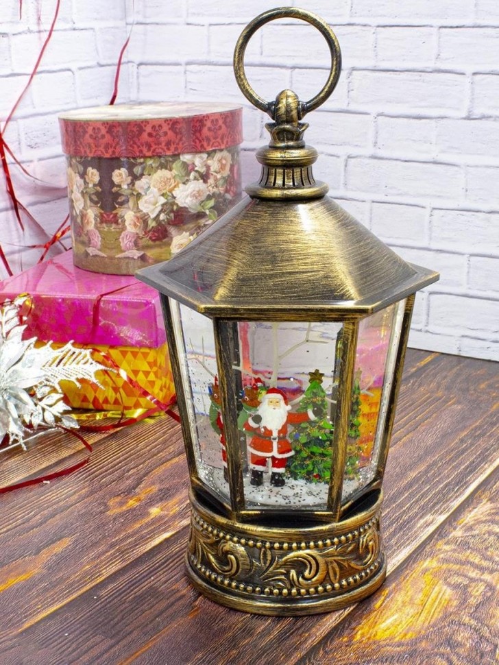 Декоративный новогодний фонарь "Дед Мороз у елки" CFL-6