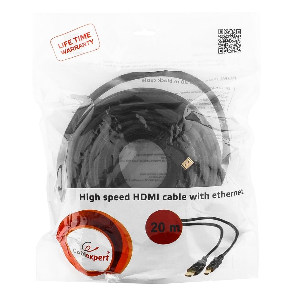 Кабель HDMI Cablexpert, 20м, v2.0, 19M/19M, позол.разъемы  (3)