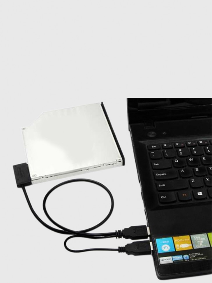 Адаптер - переходник USB 2.0 - Slimline SATA 6p+7p, для оптических приводов ноутбука